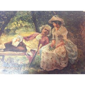 Renaissance Miniature Oil Painting On Board  "Couple" M.Lopez Spain